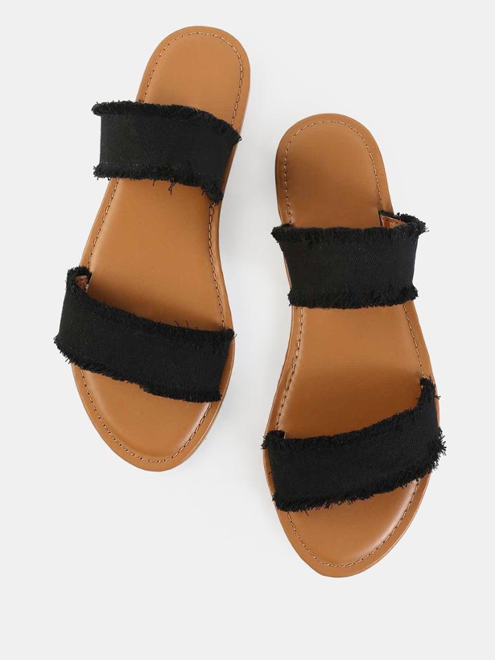 Shein Frayed Canvas Duo Strap Sandals Black
