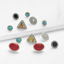 Shein Geometric Stud Earring Set With Gemstone