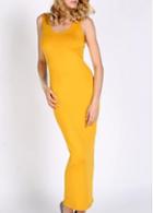 Rosewe Fabulous Solid Yellow Round Neck Woman Tank Dress