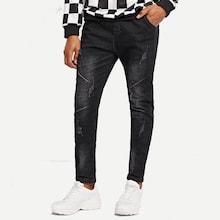 Shein Men Drawstring Waist Ripped Detail Jeans