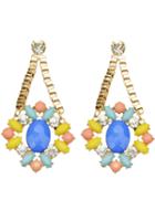 Shein Blue Gemstone Gold Crystal Chain Earrings