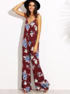 Shein Multicolor Floral Print Spaghetti Strap V Neck Jumpsuit