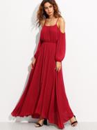 Shein Burgundy Cold Shoulder Elastic Waist Chiffon Dress