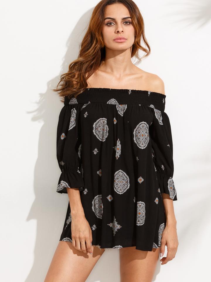 Shein Multicolor Print Off The Shoulder Blouse