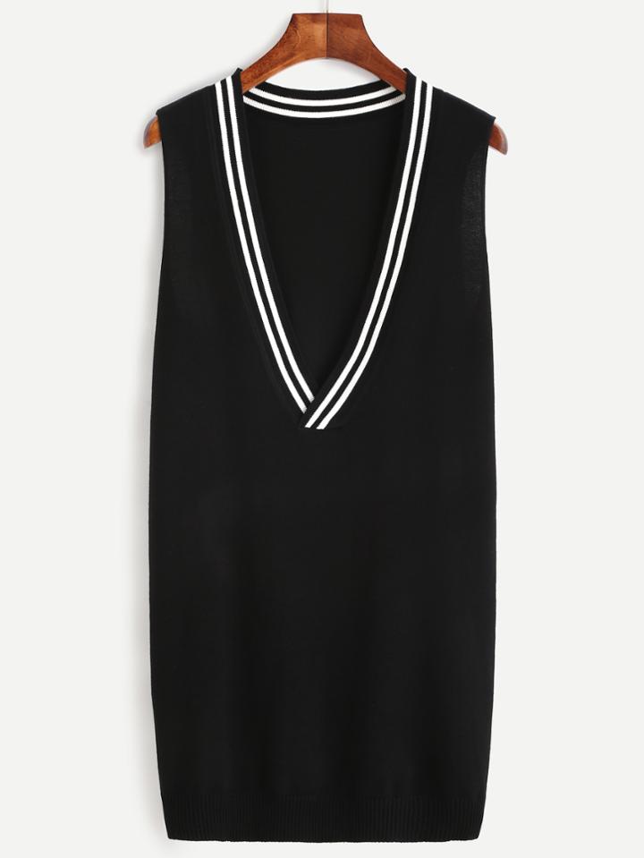 Shein Black Striped V Neck Knit Dress