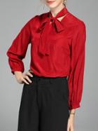 Shein Red Tie Neck Hollow Blouse