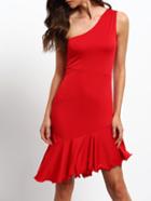 Shein Red One Shoulder Ruffle Detail Dress