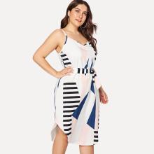 Shein Plus Geo Pattern Curved Hem Cami Dress