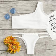 Shein One Shoulder Ribbed Bikini Set