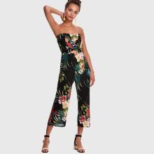 Shein Tropical Print Cutout Front Bandeau Jumpsuit