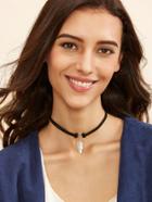 Shein Black Leaf Pendant Cord Choker Necklace