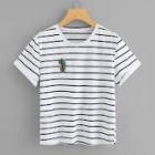 Shein Embroidered Cactus Applique Striped Tee