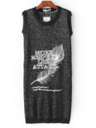 Shein Silver Plume Letter Printed Sheer Back Dress