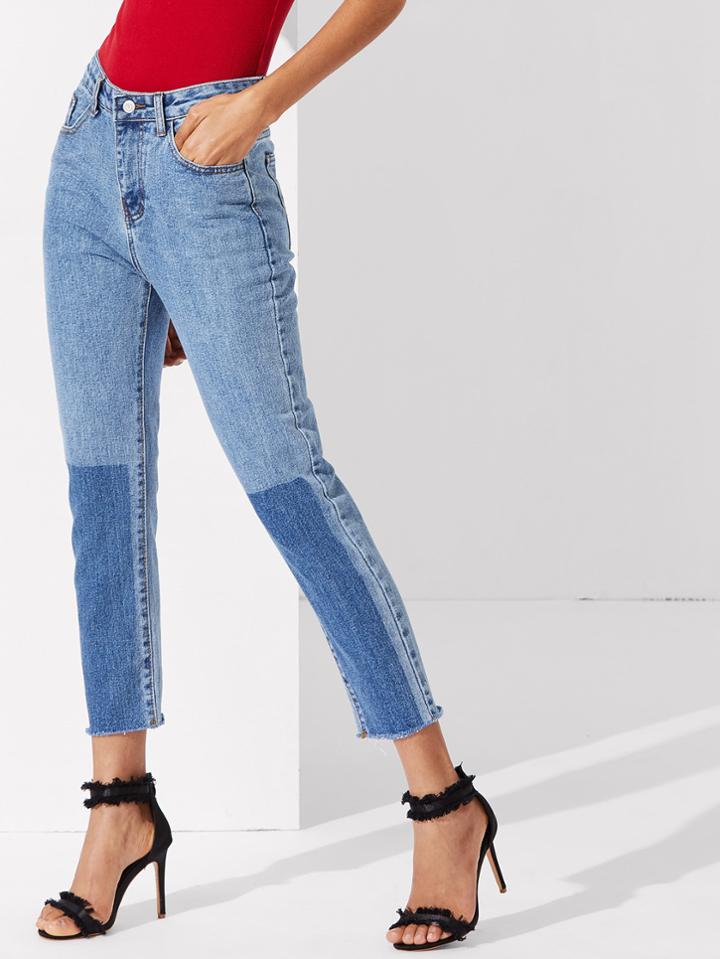 Shein Raw Hem Colorblock Jeans