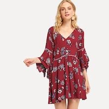 Shein Flounce Sleeve Laser Cut Floral Dress