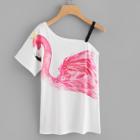 Shein One Shoulder Flamingo Print Tee