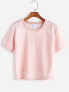 Shein Pink Ribbed Trim Star Print T-shirt