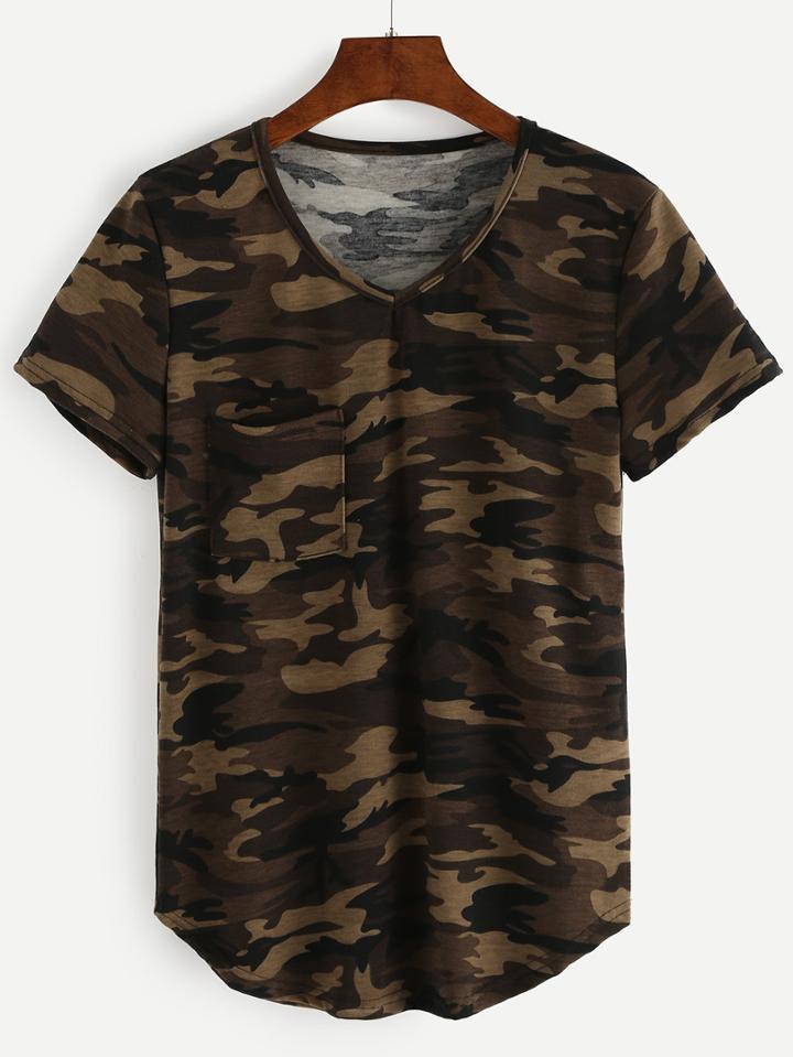 Shein Curved Hem Camo T-shirt