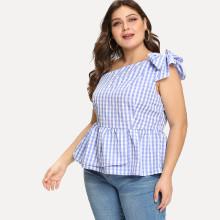 Shein Plus Bow Tie One-shoulder Ruffle Hem Blouse