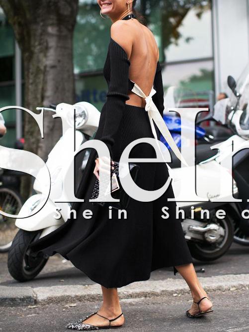 Shein Black Crew Neck Backless Dress