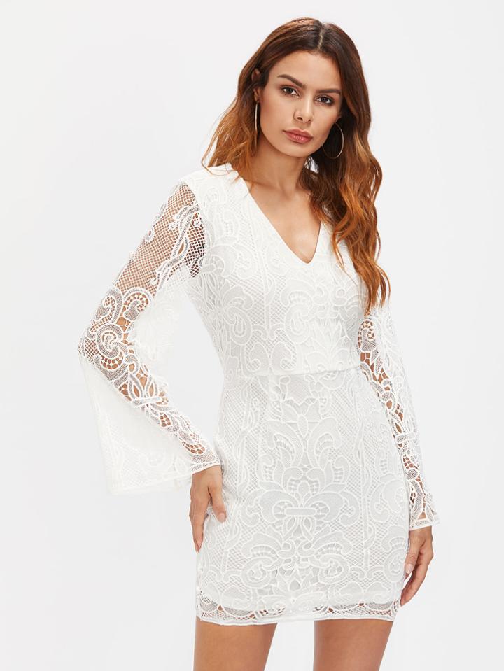 Shein Crochet Lace Zipper Back Bodycon Dress