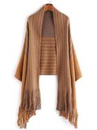 Shein Camel Striped Long Fringe Shawl Scarf