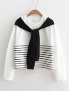 Shein Striped Print Tie Sleeve Sweatshirt