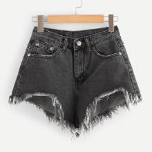 Shein Pocket Patched Raw Hem Shorts