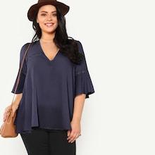 Shein Plus Grommet Lace Up Back Circle Crochet Detail Top