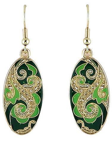 Shein Green Glaze Gold Vintage Dangle Earrings