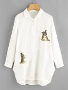 Shein Rabbit Embroidery Dolphin Hem Shirt Dress