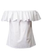 Shein White Ruffle Boat Neck Slim Blouse