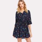 Shein Self Belted Fruit Print Dress