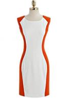 Rosewe Vogue White And Red Color Blocking Sheath Dress