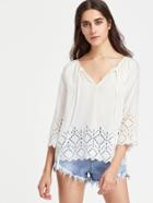Shein Tie Neck Eyelet Embroidered Tunic Top