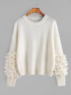 Shein White Drop Shoulder Frill Trim Sleeve Sweater