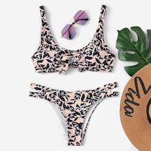Shein Knot Front Cut-out Random Pattern Bikini Set