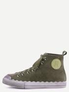 Shein Army Green Genuine Leather Distressed High Top Flat Sneakers