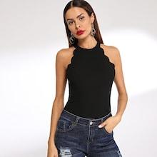 Shein Scallop Trim Halter Rib-knit Top