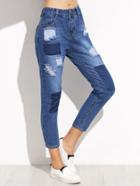 Shein Blue Ripped Ankle Denim Jeans