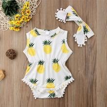 Shein Toddler Girls Pom Pom Pineapple Print Romper With Headband