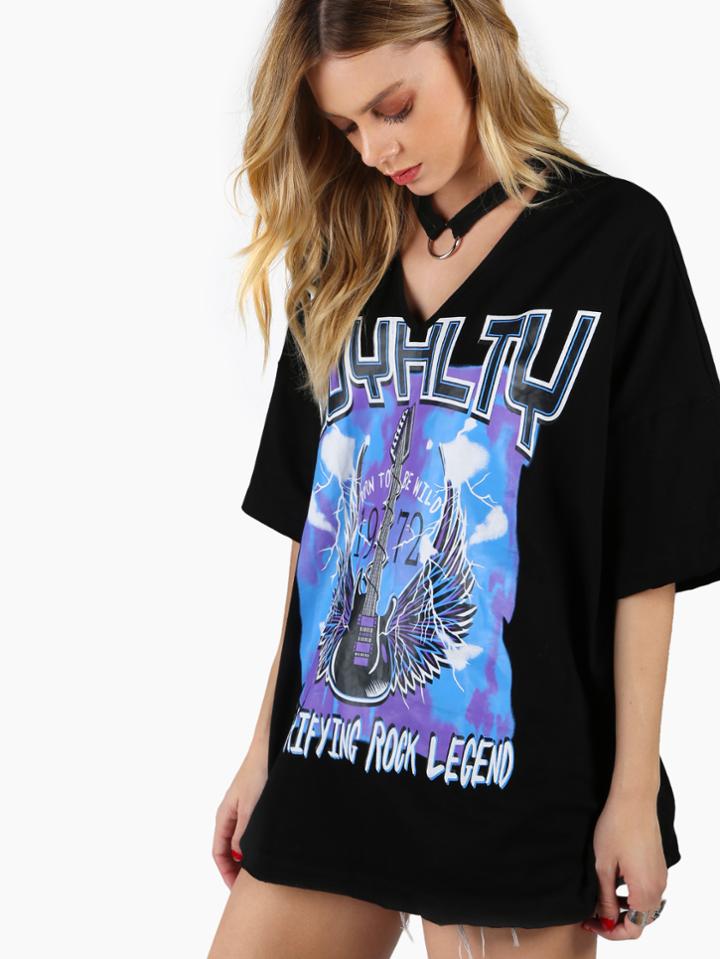 Shein Choker Neck Drop Shoulder Oversized T-shirt
