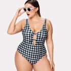 Shein Plus Backless Checker Knot Swimsuit