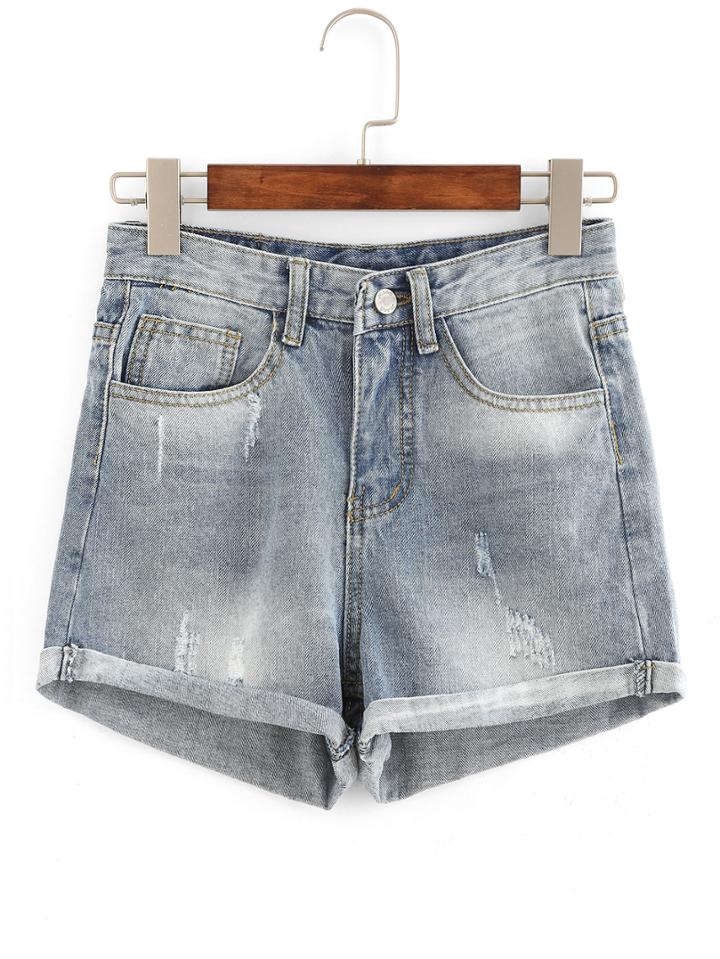 Shein Rolled Hem Frayed Denim Shorts