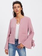 Shein Bow Embellished Bell Cuff Open Front Blazer