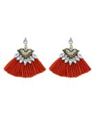 Shein Red Luxury Rhinestone With Long Tassel Sector Shape Bohemian Earrings