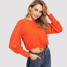 Shein Solid Drawstring Hem Crop Pullover