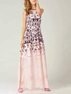Shein Pink Round Neck Sleeveless Floral Print Maxi Dress