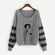 Shein Plus Girl Patched Color Block Sleeve Sweater