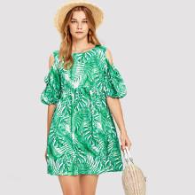 Shein Tropical Print Cold Shoulder Dress